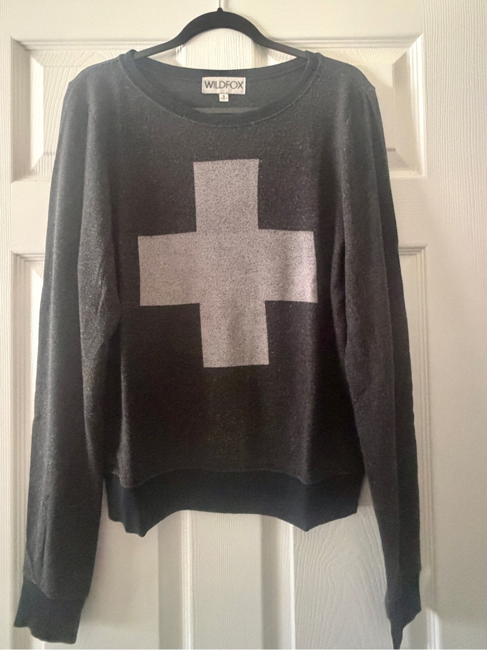 Wildfox Black Charcoal Grey Cross Graphic Baggy Beach Jumper Sweatshirt
